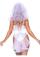 Load image into Gallery viewer, Bridal Babe Lace Garter Bodysuit, Bow and Train Bustle, and Bridal Veil
