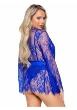 Load image into Gallery viewer, Floral Lace Teddy with Cheeky Thong Back Matching Lace Robe with Scalloped Trim and Satin Tie
