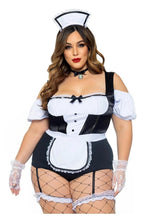 Load image into Gallery viewer, Foxy Frenchie Garter Bodysuit with Attached Apron, Choker, and Hat Headband

