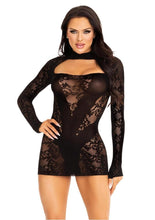 Load image into Gallery viewer, Lace Keyhole Mini Dress with Opaque Panel Detailing and Gloved Sleeves
