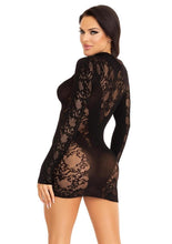 Load image into Gallery viewer, Lace Keyhole Mini Dress with Opaque Panel Detailing and Gloved Sleeves
