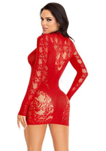 Load image into Gallery viewer, Lace Keyhole Mini Dress with Opaque Panel Detailing and Gloved Sleeves
