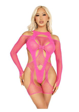 Load image into Gallery viewer, Off-The-Shoulder Fishnet Garter Harness and Layered Opaque Cut-Out Teddy
