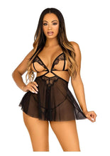 Load image into Gallery viewer, Leg Avenue Open Cup Eyelash Lace and Mesh Babydoll with Heart Ring Accent and Matching Panty

