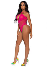 Load image into Gallery viewer, Leg Avenue Seamless Hexi Net Keyhole Halter Bodysuit
