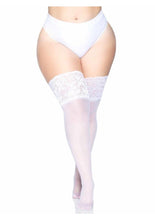 Load image into Gallery viewer, Plus Size Lycra Sheer Stay Up Thigh High with 5in Silicone Lace Top

