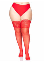 Load image into Gallery viewer, Plus Size Lycra Sheer Stay Up Thigh High with 5in Silicone Lace Top
